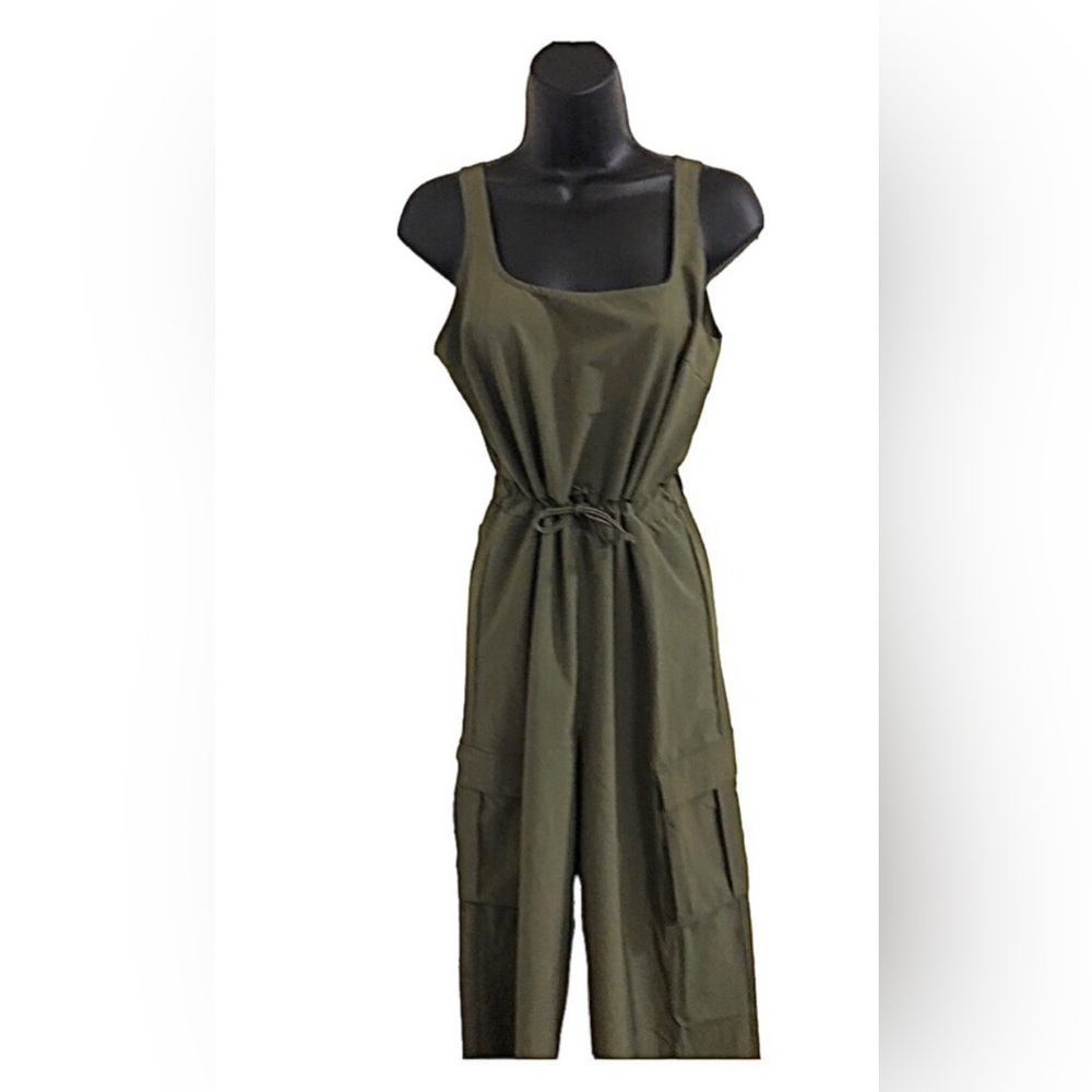 Olive Green cargo style bungee waist active performance look jumpsuit size large
